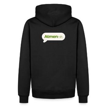 Atmen hilft – Achtsamkeitsspruch in Moosgrün - Männer Premium Bio Hoodie - Schwarz - Hinten - Nico (187cm)