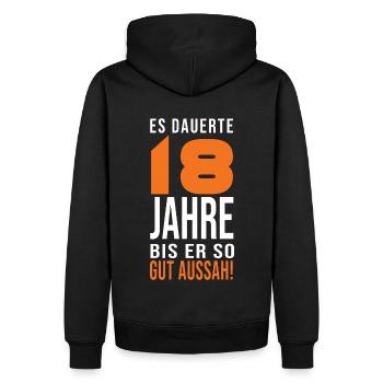 Geburtstag 18 18 Jahre a Es dauerte 18 Jahre - Männer Premium Bio Hoodie - Schwarz - Hinten - Nico (187cm)