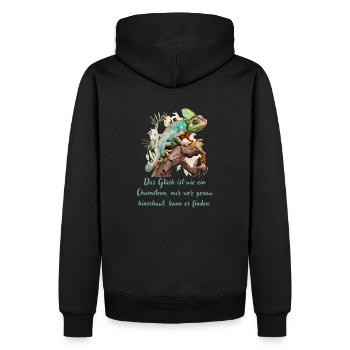 Chamäleon-Das Glück ist wie ein Chamäleon, ... - Männer Premium Bio Hoodie - Schwarz - Hinten - Nico (187cm)