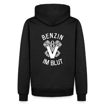 V8 - Benzin im Blut - Männer Premium Bio Hoodie - Schwarz - Hinten - Nico (187cm)