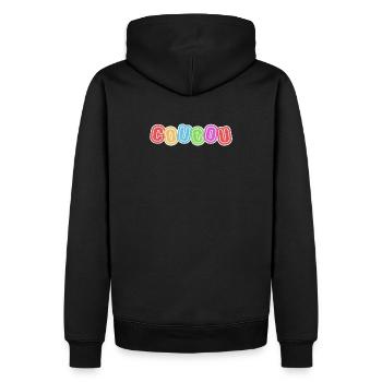 hello, hello, politeness - Men’s Premium Organic Hoodie - black - Back - Nico (187cm)