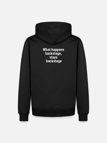 Det som skjer backstage, forblir backstage White - Premium økologisk hettegenser for menn - svart