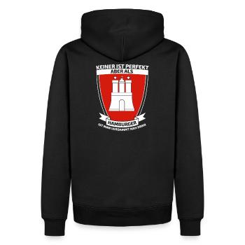 Keiner ist perfekt aber als Hamburger - Männer Premium Bio Hoodie - Schwarz - Hinten - Nico (187cm)