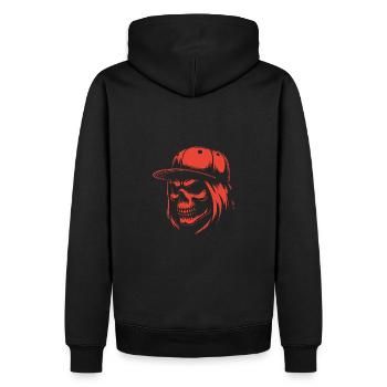 Cooler Skull mit langen Haaren und Basecap - Männer Premium Bio Hoodie - Schwarz - Hinten - Nico (187cm)