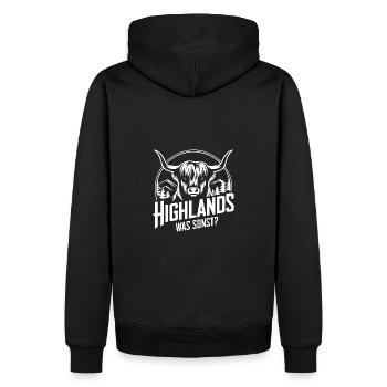 Highlands was sonst Schottisches Hochlandrind - Männer Premium Bio Hoodie - Schwarz - Hinten - Nico (187cm)