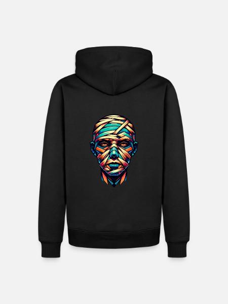Bunte geometrische Mumie: Low-Poly-Artwork - Männer Premium Bio Hoodie - Schwarz