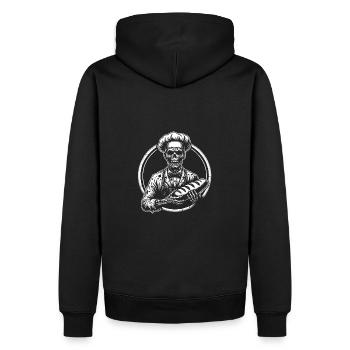 Ich backe für Dich gruseliger Bäckerzombie - Männer Premium Bio Hoodie - Schwarz - Hinten - Nico (187cm)