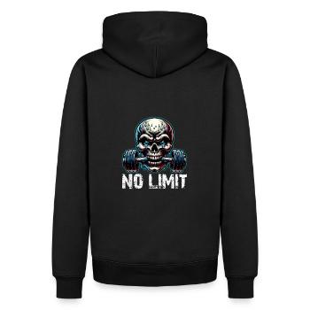 No Limit Workout Bodybuilding Skull mit Hantel - Männer Premium Bio Hoodie - Schwarz - Hinten - Nico (187cm)