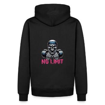 No Limit Workout Bodybuilding Skull mit Hantel - Männer Premium Bio Hoodie - Schwarz - Hinten - Nico (187cm)