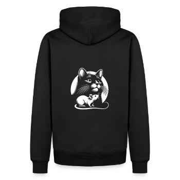 Katze und Maus in Freundschaft Frieden und Liebe - Männer Premium Bio Hoodie - Schwarz - Hinten - Nico (187cm)