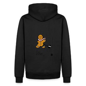 Gingy, the fearless gingerbread,fights for dignity - Men’s Premium Organic Hoodie - black - Back - Nico (187cm)