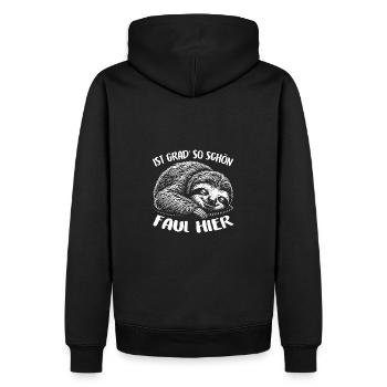 Faultier jetzt nur keinen Stress lustiger Spruch - Männer Premium Bio Hoodie - Schwarz - Hinten - Nico (187cm)