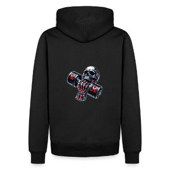 No Limit Workout Bodybuilding Skull mit Hantel - Männer Premium Bio Hoodie - Schwarz - Hinten - Nico (187cm)
