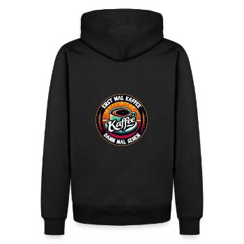 Erst mal Kaffee - dann mal sehen Kaffeemotiv - Männer Premium Bio Hoodie - Schwarz - Hinten - Nico (187cm)