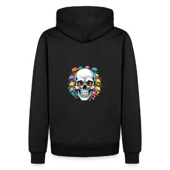 Large skull and many small colorful sculls - Men’s Premium Organic Hoodie - black - Back - Nico (187cm)