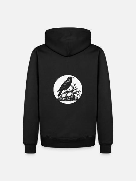 Corvo mistico con teschi - Felpa con cappuccio ecologica premium da uomo - nero