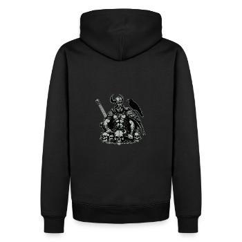 Wikinger mit Schwert und Rabe auf Schädel - Männer Premium Bio Hoodie - Schwarz - Hinten - Nico (187cm)