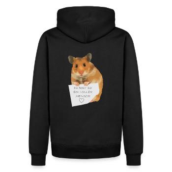 Hamster Zettel Botschaft - Toller Mensch bist - Männer Premium Bio Hoodie - Schwarz - Hinten - Nico (187cm)