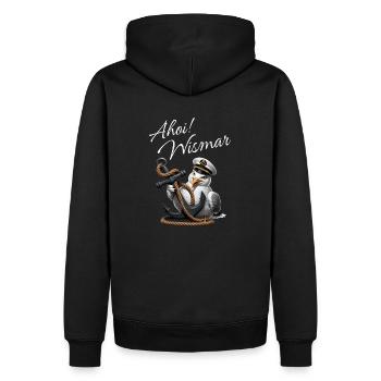 Ahoi Wismar mit lustige Möwe und Anker - Männer Premium Bio Hoodie - Schwarz - Hinten - Nico (187cm)