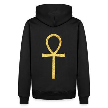 Egyptian Cross of Life and Protection Ankh - Men’s Premium Organic Hoodie - black - Back - Nico (187cm)