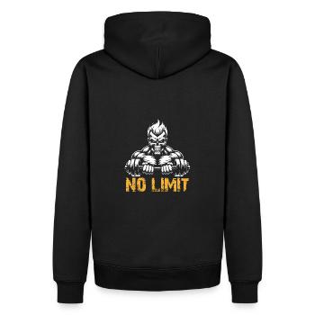 No Limit hartes Workout Skull mit Hantel - Männer Premium Bio Hoodie - Schwarz - Hinten - Nico (187cm)