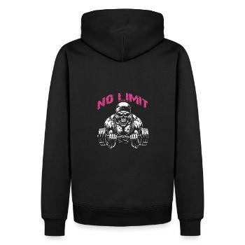 No Limit Workout Bodybuilding Skull mit Hantel - Männer Premium Bio Hoodie - Schwarz - Hinten - Nico (187cm)