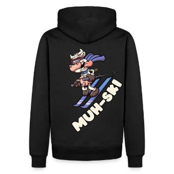 MUH SKI Skifahrende Kuh lustiger Spruch Skifahren - Männer Premium Bio Hoodie - Schwarz - Hinten - Nico (187cm)