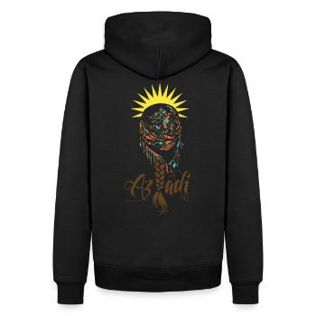 Jin Jiyan Azadi - Frauen Leben Freiheit  - Männer Premium Bio Hoodie - Schwarz - Hinten - Nico (187cm)