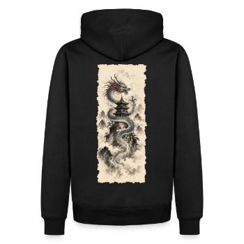 Blauer Drache im chinesischen Bergnebel - Männer Premium Bio Hoodie - Schwarz - Hinten - Nico (187cm)