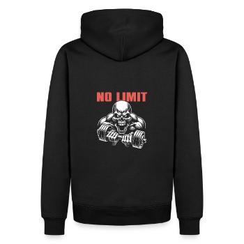 No Limit hartes Workout Skull mit Hantel - Männer Premium Bio Hoodie - Schwarz - Hinten - Nico (187cm)
