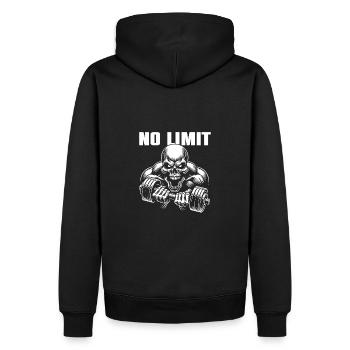 No Limit hartes Workout Skull mit Hantel - Männer Premium Bio Hoodie - Schwarz - Hinten - Nico (187cm)