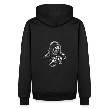 No Limit Workout Bodybuilding Skull with Dumbbell - Men’s Premium Organic Hoodie - black - Back - Nico (187cm)
