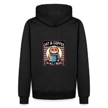 Katze und Kaffee ist alles was ich brauche - Männer Premium Bio Hoodie - Schwarz - Hinten - Nico (187cm)