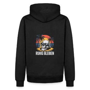 Skull mit Basecap Sonnenbrille am Strand - Männer Premium Bio Hoodie - Schwarz - Hinten - Nico (187cm)
