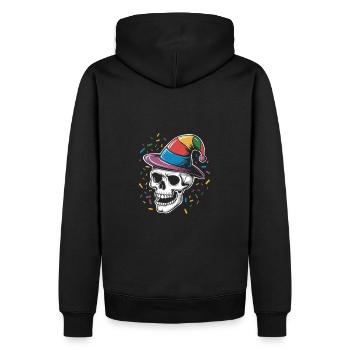 Lustiger Skull mit Narrenkappe und Konfetti - Männer Premium Bio Hoodie - Schwarz - Hinten - Nico (187cm)