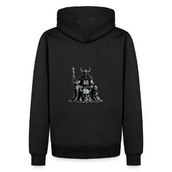 Wikinger mit Schwert und Rabe auf Schädel - Männer Premium Bio Hoodie - Schwarz - Hinten - Nico (187cm)
