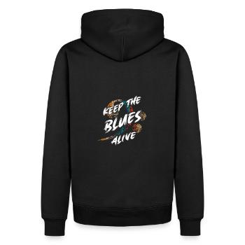 Der Blues lebt Keep the Blues alive - Männer Premium Bio Hoodie - Schwarz - Hinten - Nico (187cm)