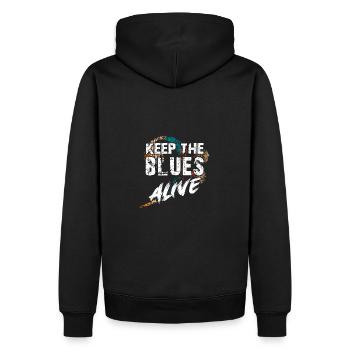 Der Blues lebt Keep the Blues alive - Männer Premium Bio Hoodie - Schwarz - Hinten - Nico (187cm)