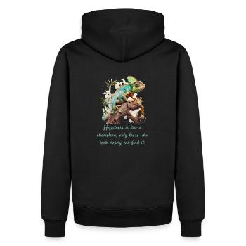 Chameleon-Happiness is like a chameleon, ... Narrow - Men’s Premium Organic Hoodie - black - Back - Nico (187cm)
