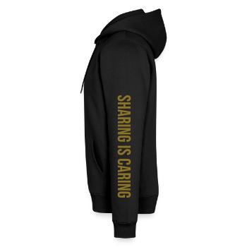 Partager, c’est aider bienveillante à dire un cadeau - Sweat à capuche Premium bio Homme - noir - Gauche - Nico (187cm)