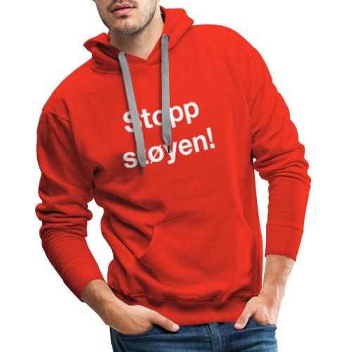 Stopp støyen! Logo som hvit skrift, til røde plagg - Premium hettegenser for menn