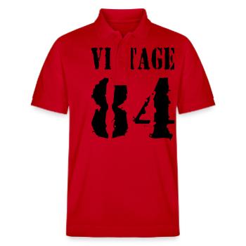 Vintage 1984 - Jahrgang 84 - Party Vector - Stanley/Stella Unisex Organic Polo Shirt PREPSTER - red - Front - Roxy (174cm) & Andy (188cm)
