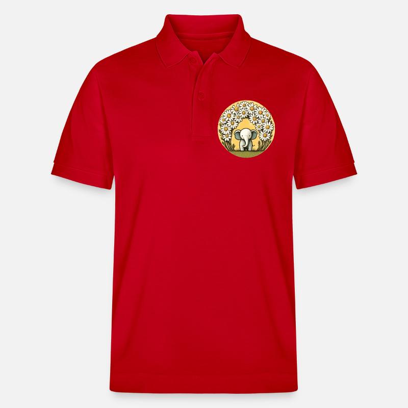 Elefant im Gänseblümchen-Ring - Stanley/Stella Unisex Bio-Poloshirt PREPSTER - Rot