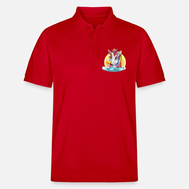 Buntes Einhorn mit Wein - Stanley/Stella Unisex Bio-Poloshirt PREPSTER - Rot