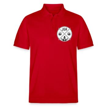 Signe de main du marié pour la fête de garçon Cercle de bière Symbole NEG 2C - Polo PREPSTER bio Stanley/Stella Unisexe - rouge - Devant - Roxy (174cm) & Andy (188cm)
