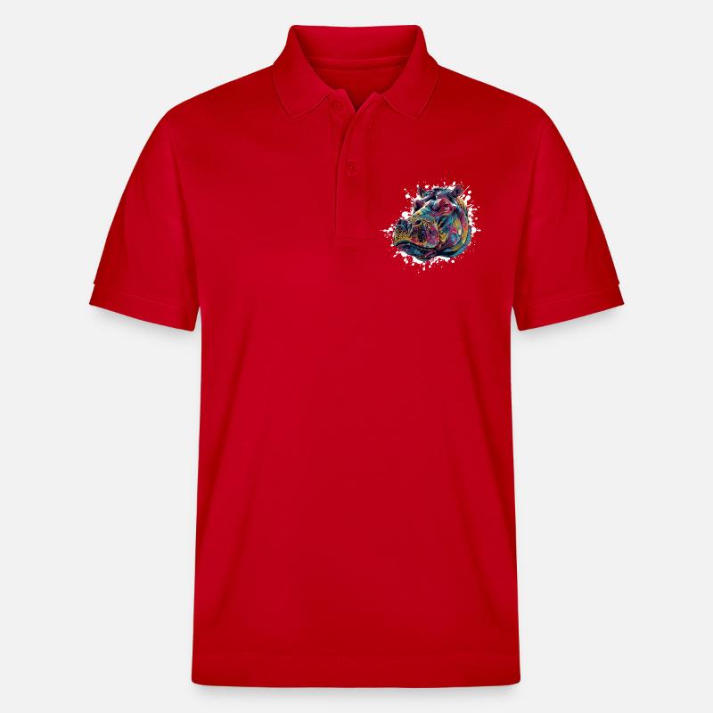Bunter Hippo Farbspritzer - Stanley/Stella Unisex Bio-Poloshirt PREPSTER - Rot
