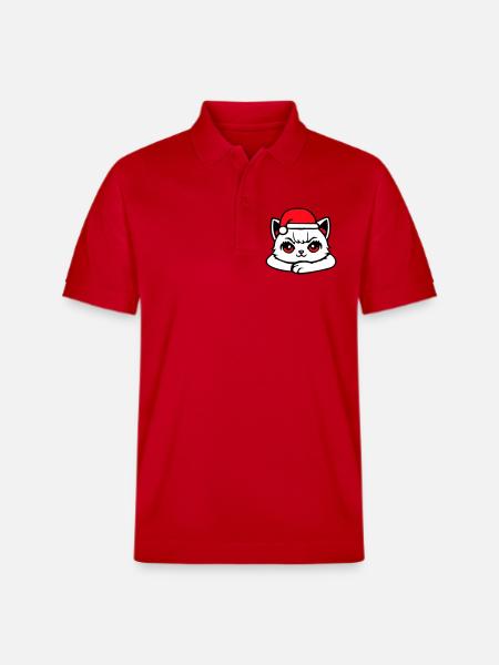Cat Confident Santa Hat Cute Kitten - Stanley/Stella Unisex Organic Polo Shirt PREPSTER - red