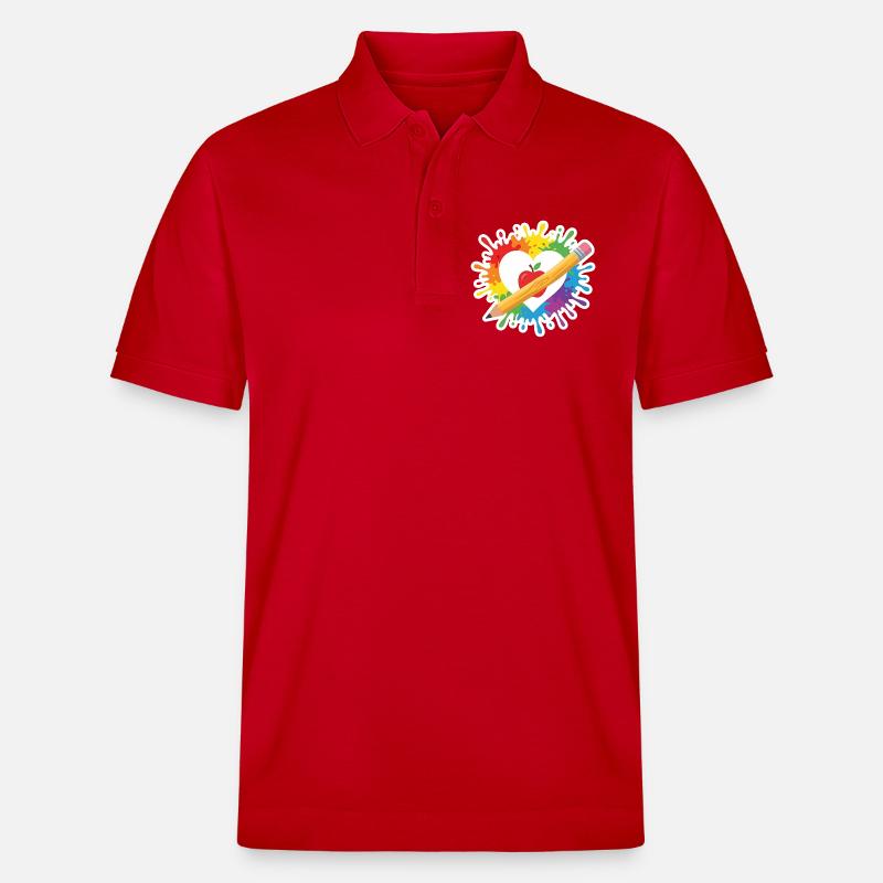 Lehrer Herz Regenbogen Apfel Buntstift Schule - Stanley/Stella Unisex Bio-Poloshirt PREPSTER - Rot