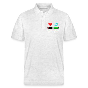 NIEDRIGE MP HOHE BPM Pixel Art Gaming Musik - Stanley/Stella Unisex Bio-Poloshirt PREPSTER - Weiß meliert - Vorne - Roxy (174cm) & Andy (188cm)