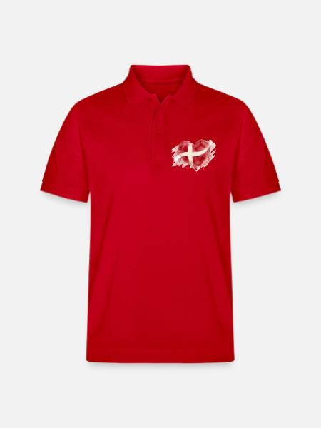 Denmark Heart Watercolor Painting - Stanley/Stella Unisex Organic Polo Shirt PREPSTER - red